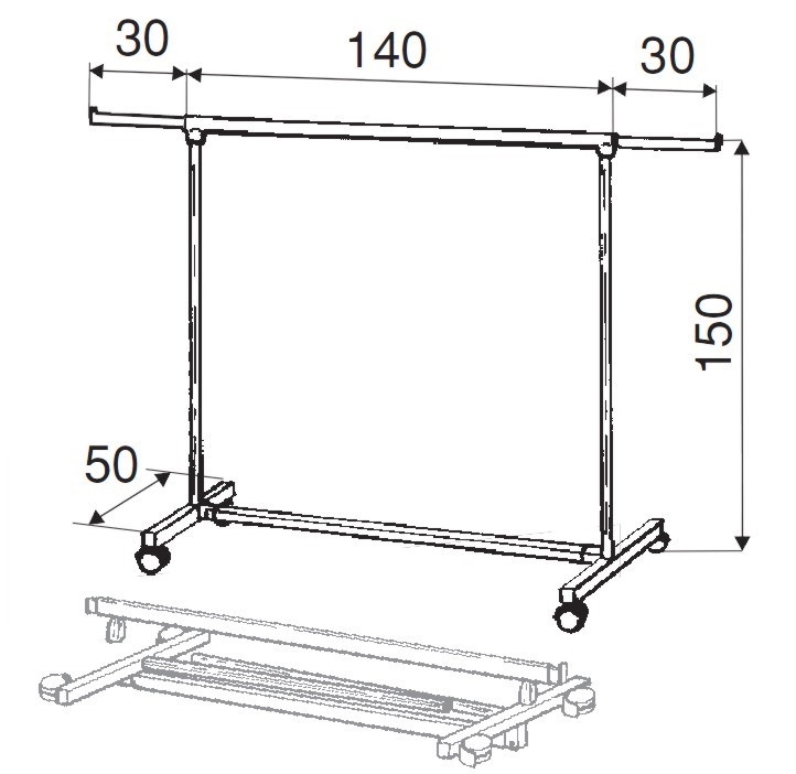 Transporter sklepowy na kółkach 140-200cm, chrom