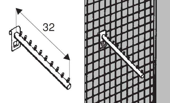 Wieszak pochyły na kratę, 32cm dł. chrom