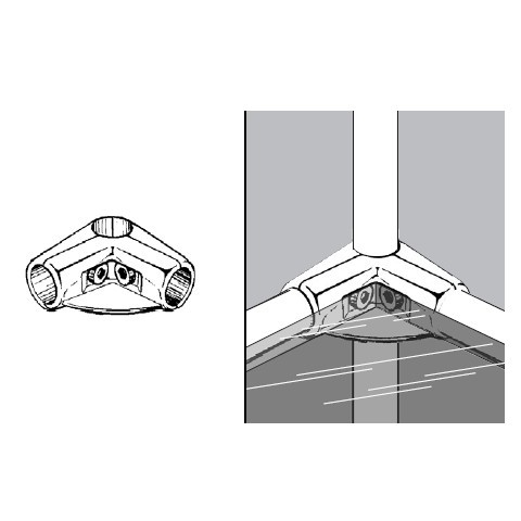 Złącze dwuramienne, z półką do rury fi 25mm, chrom