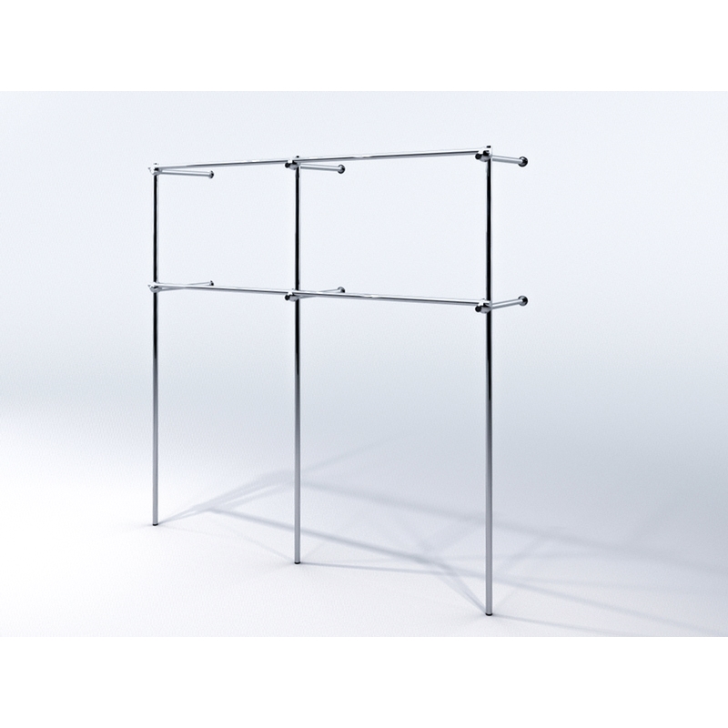 Wieszak odzieżowy do sklepu dwupoziomowy, chrom