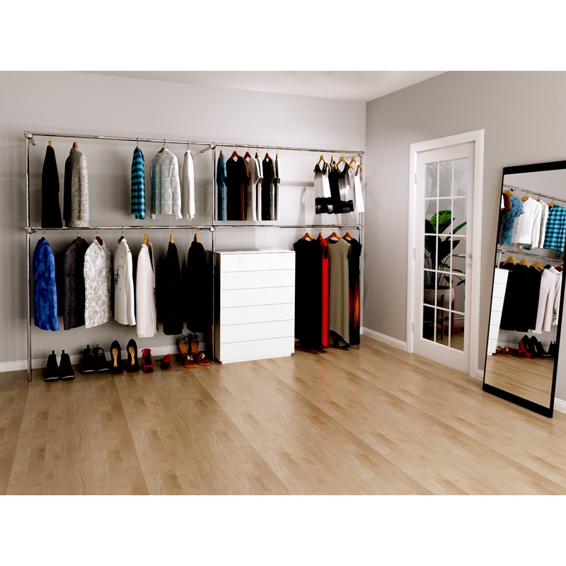 Wieszak odzieżowy do sklepu dwupoziomowy, chrom