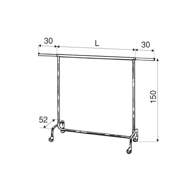 Stender sklepowy na kółkach 140-200cm, chrom