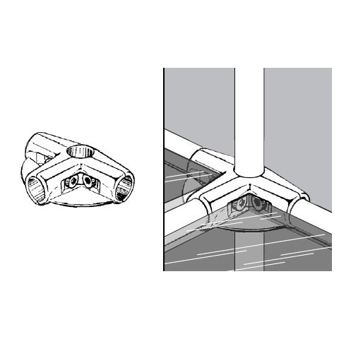 Złącze trzyramienne z dwoma półkami fi 25mm, chrom