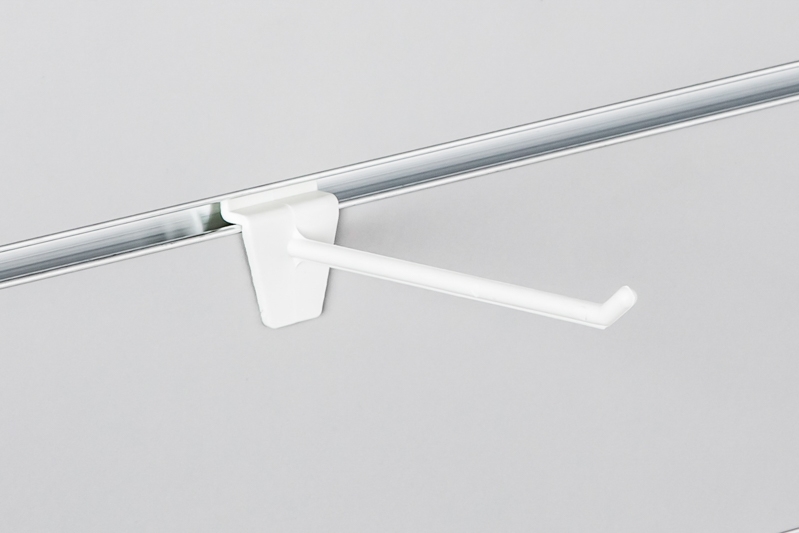 Haczyk pojedynczy Slatwall pleksa biały