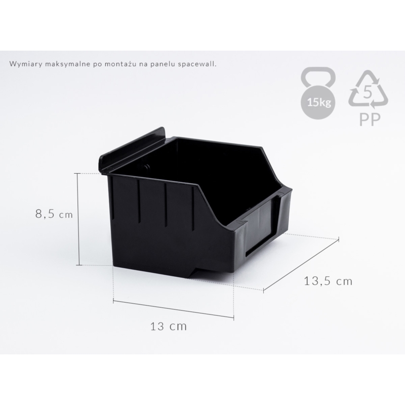 Pojemnik TOP niski Slatwall 14x12x8cm czarny