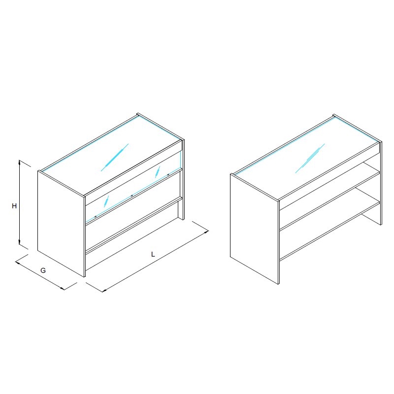 Lada sklepowa, kasowa, szklany blat, szafka