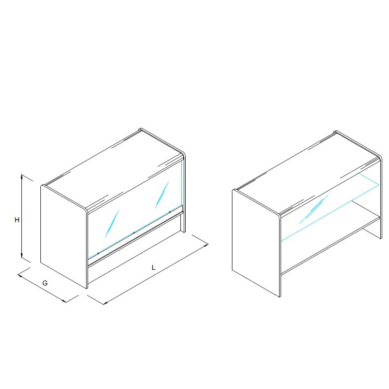 Lada sklepowa, kasowa, oszklony front, prosta