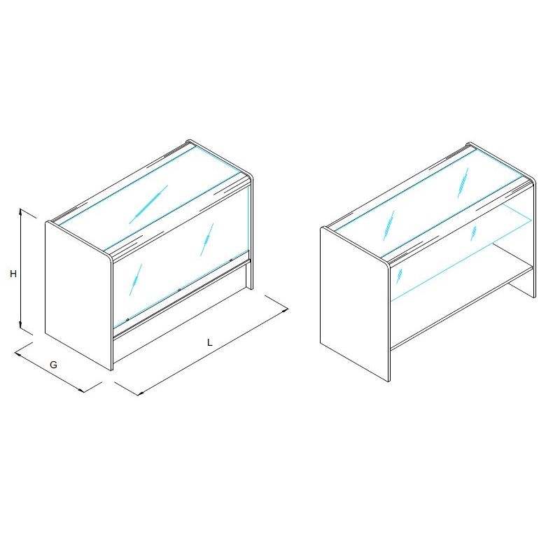Lada sklepowa, kasowa, szklana półka i blat