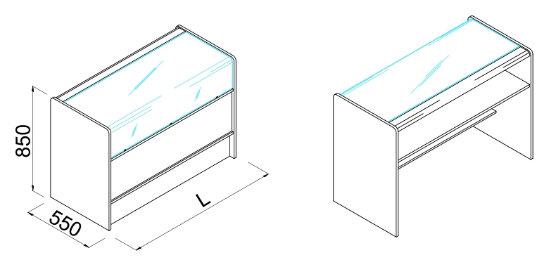 Lada sklepowa ze szklanym blatem i frontem