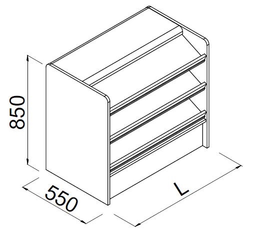 Lada impulsowa, kasowa, pełna, półki pochyłe