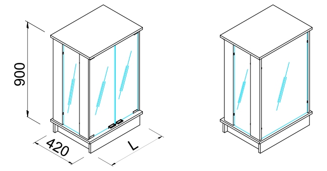 Gablota ze szklaną ekspozycją, niska, z zamkiem