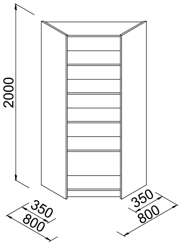 Regał narożny z półkami do sklepu 80x80x200cm