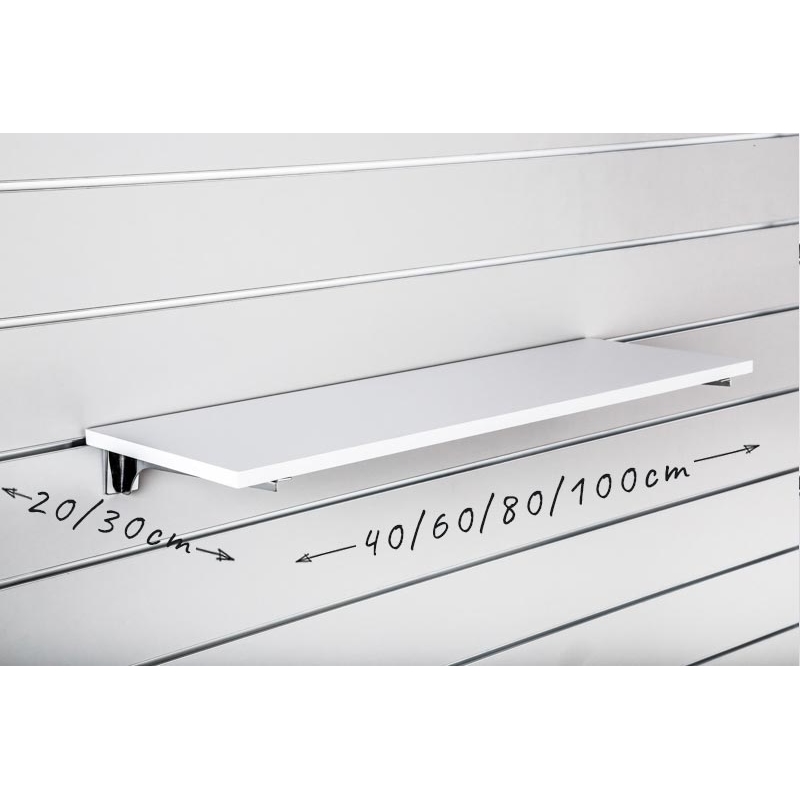 Półka z płyty Slatwall, Alaska, wsporniki chrom