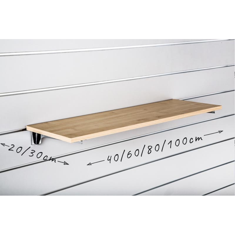 Półka z płyty Slatwall, Klon, wsporniki chrom