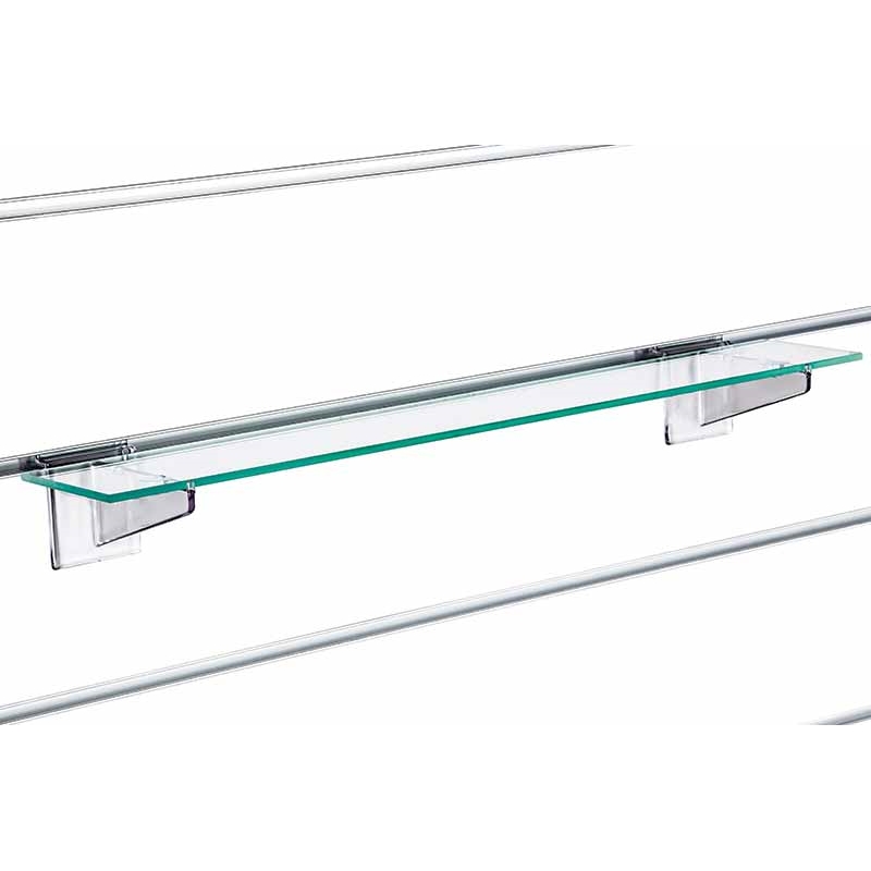 Półka szklana Slatwall, wsporniki pleksi