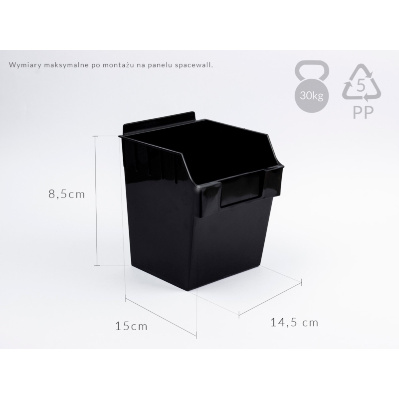 Pojemnik TOP wysoki na Slatwall 15x15x18cm czarny