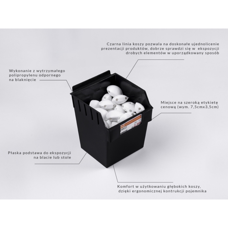 Pojemnik TOP wysoki na Slatwall 15x15x18cm czarny