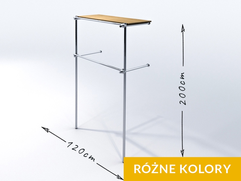 Wieszak sklepowy, dwupoziomowy z półką, chrom
