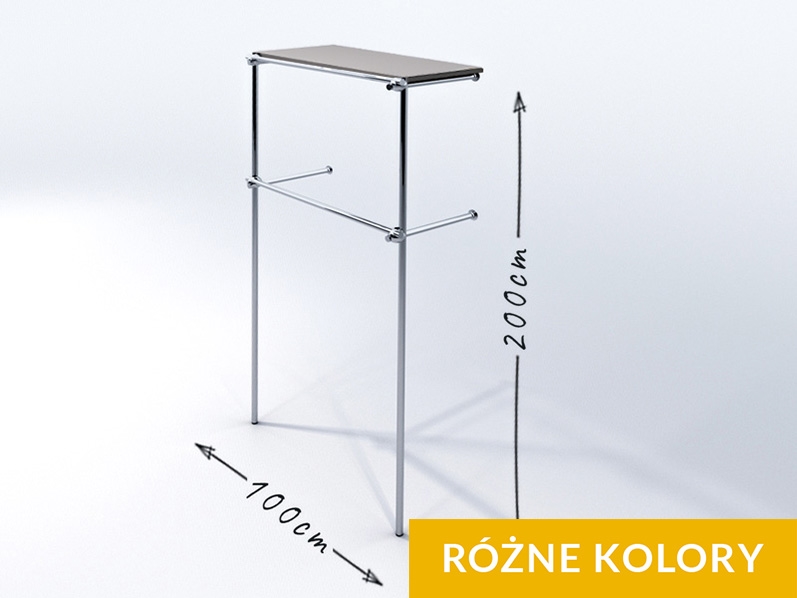 Wieszak sklepowy dwupoziomowy z półką, chrom