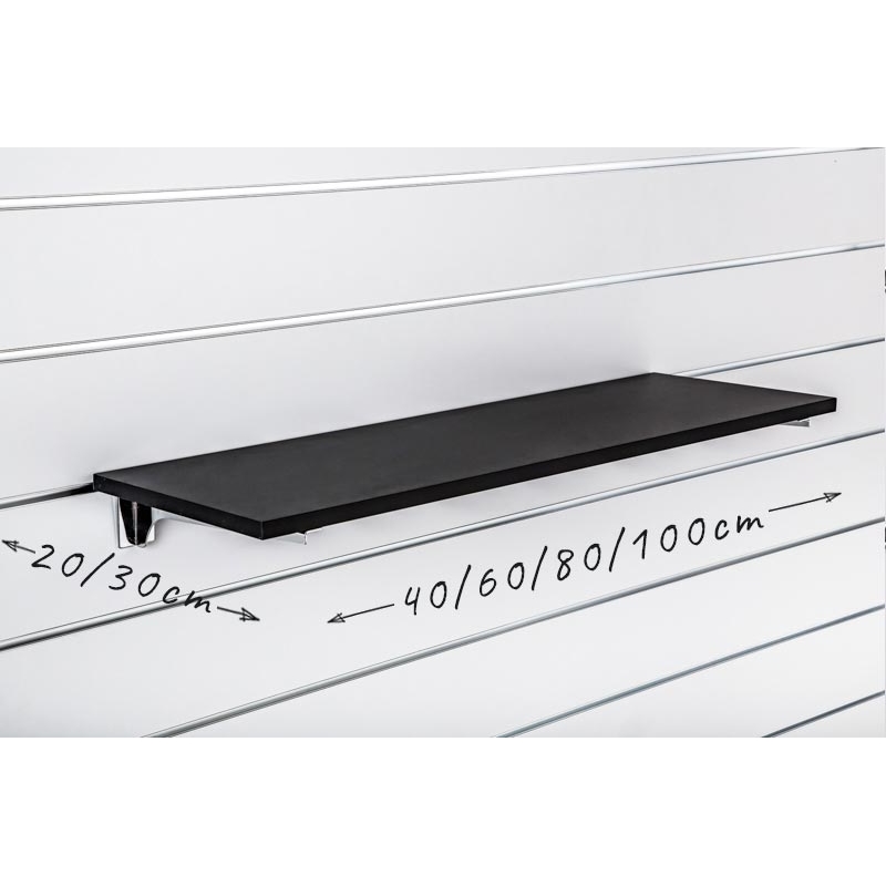 Półka z płyty Slatwall, Grafit, wsporniki chrom