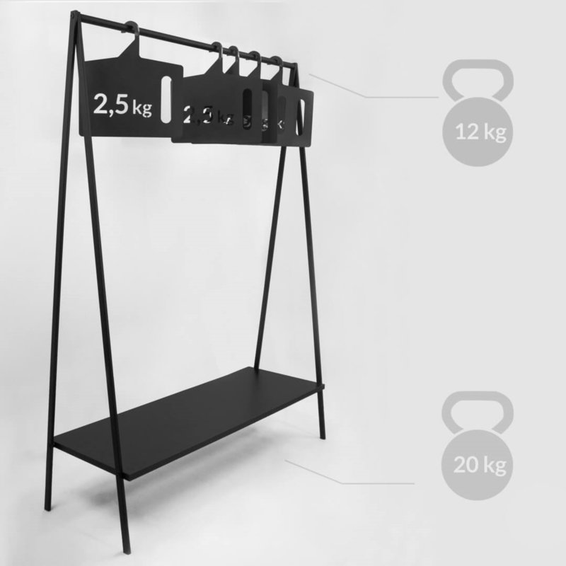 Stender czarny sklepowy na odzież z półką