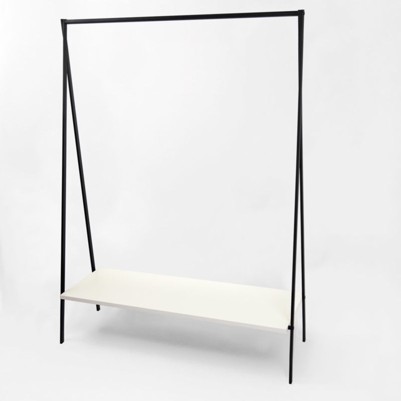 Stender biały sklepowy na odzież z półką