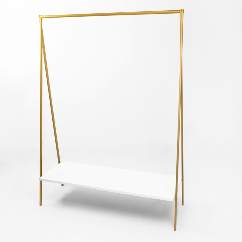 Stender złoty sklepowy na odzież z półką