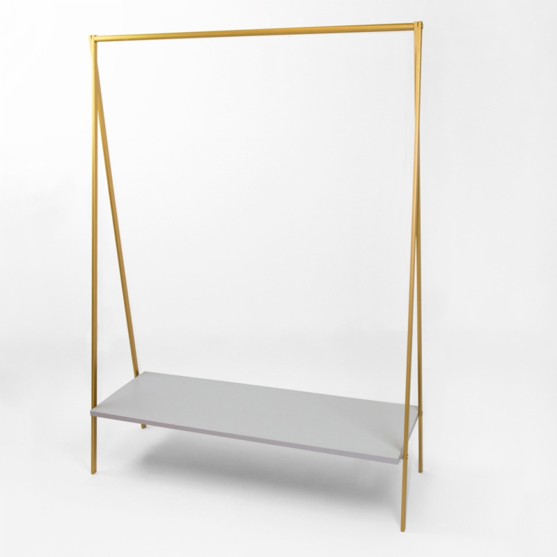 Stender złoty sklepowy na odzież z półką