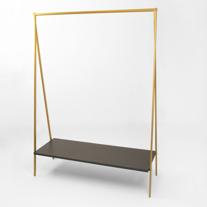 Stender złoty sklepowy na odzież z półką