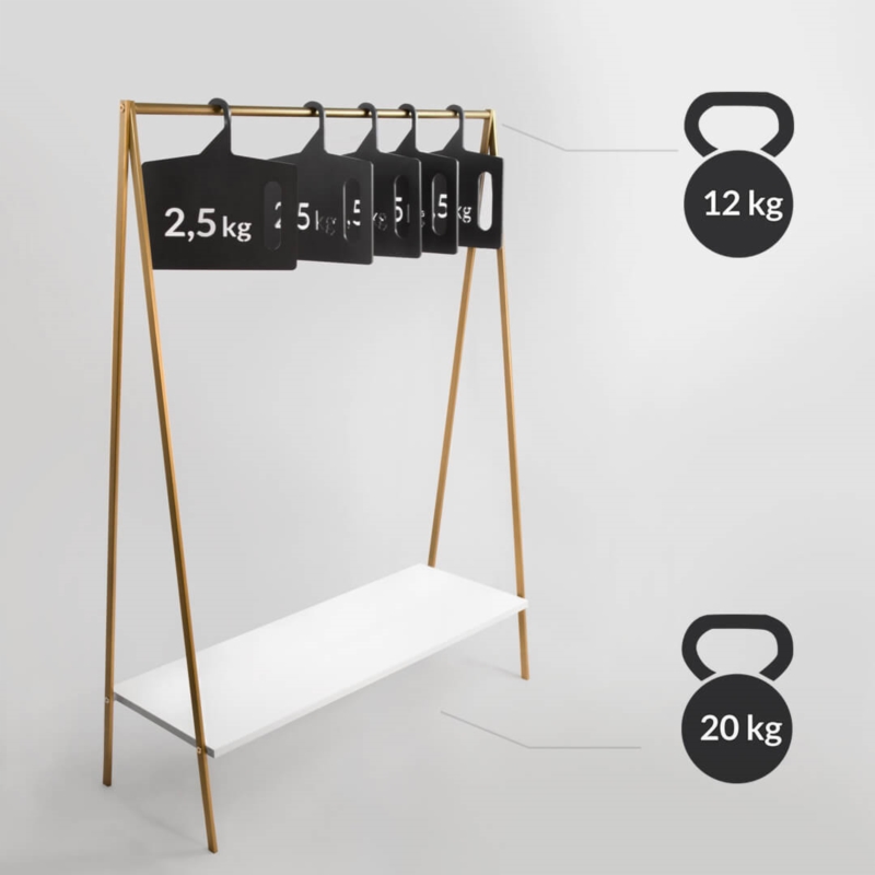 Stender złoty sklepowy na odzież z półką