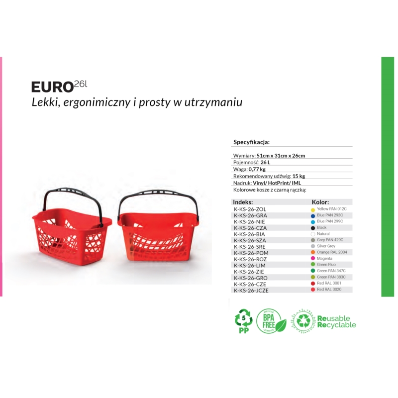 EURO BASKET koszyk sklepowy 26L srebrny