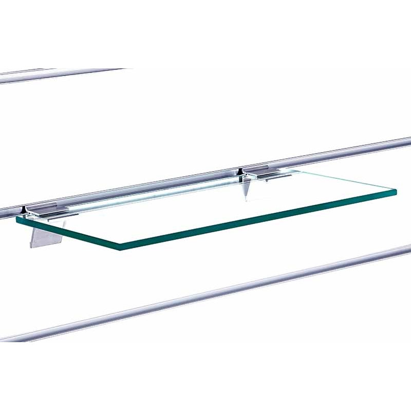 Półka sklepowa szklana Slatwall, wsporniki alu.